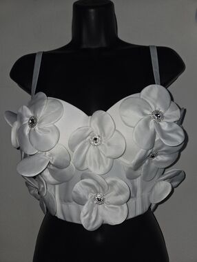 White Floral Embellished Bustier Top